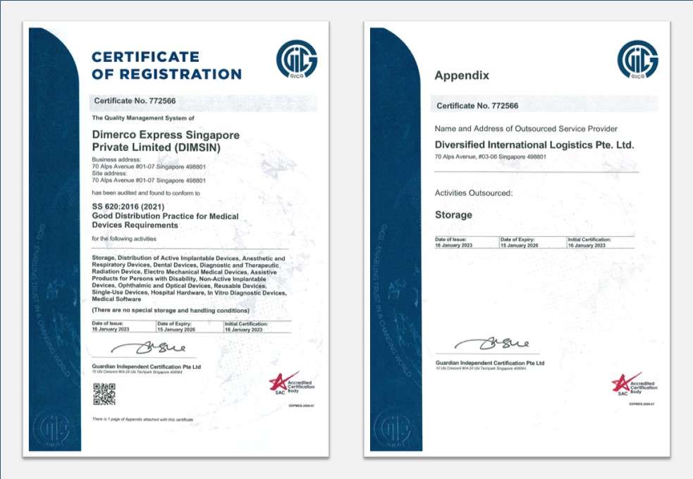 Dimerco Singapore recognized both GDPMDS and STP Plus-1